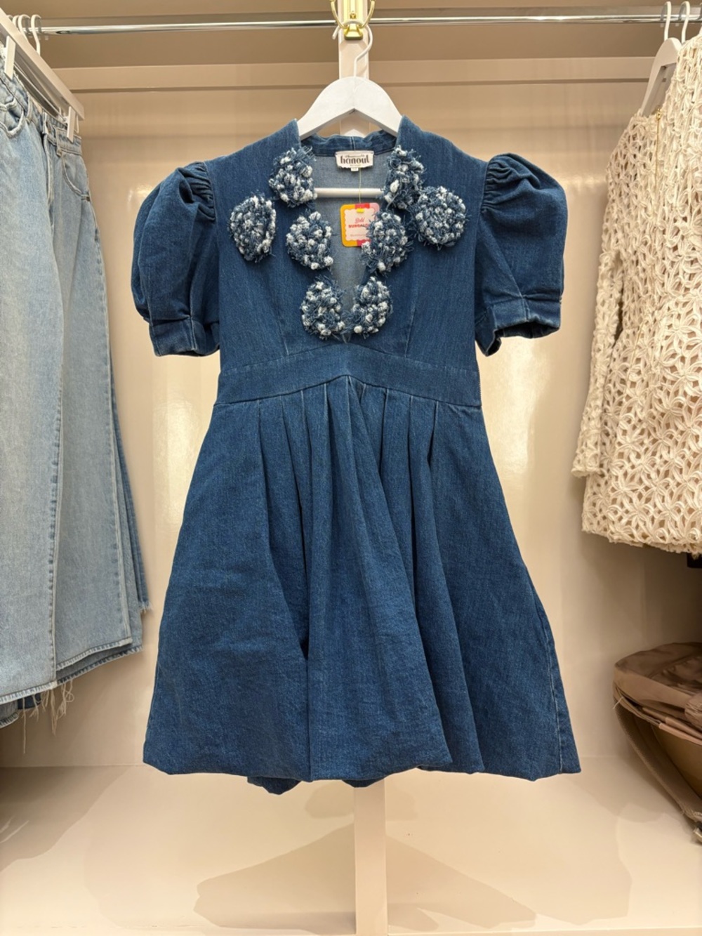 Hanout : ALEXIA DENIM DRESS Blue Denim Mini Dress with Floral Appliqué